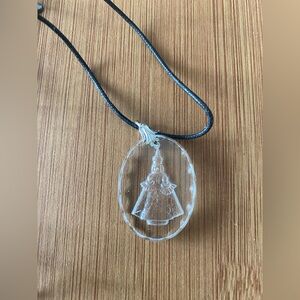 Vintage Infant Jesus of Prague Heavy Glass Pendant on Genuine Leather Cord 3D